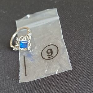 Silver Tone Ring With Blue Stone